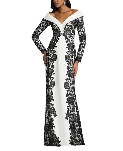 Tadashi Shoji Melara Off-shoulder Embroidered Crepe Gown In White