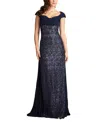 Tadashi Shoji Sweetheart Sequin Lace Gown In Navy