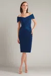 Tadashi Shoji Satin Binding Sheath Cocktail Dress In Blue