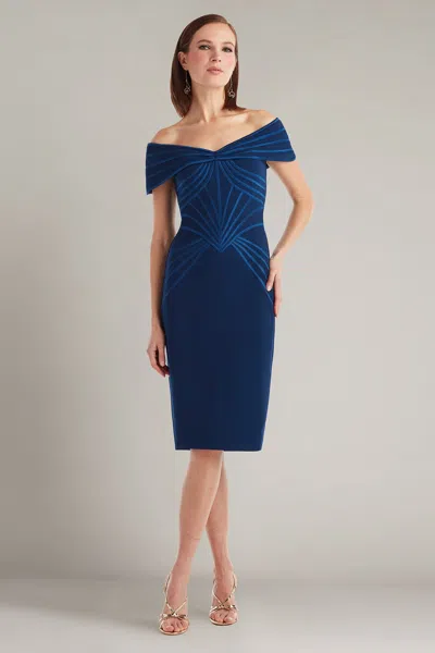 Tadashi Shoji Satin Binding Sheath Cocktail Dress In Blue