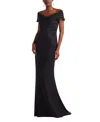 Tadashi Shoji Off The Shoulder Corset Bodice Gown In Black