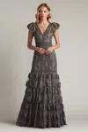 Tadashi Shoji Metallic Corded Embroidered Tulle Sleeveless Gown In Multi