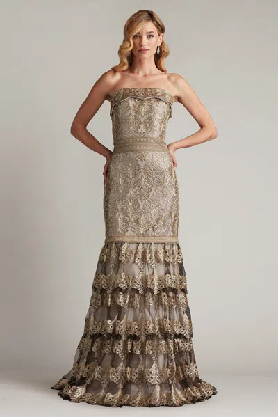 Tadashi Shoji Metallic Corded Embroidered Tulle Strapless Gown In Multi