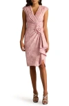 Tadashi Shoji Metallic Floral Jacquard Rosette Detail Cocktail Sheath Dress In Pink