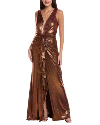 Tadashi Shoji Metallic Gown In Brown