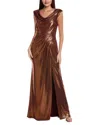 Tadashi Shoji Metallic Gown In Silver