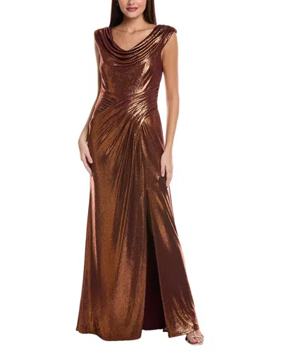 Tadashi Shoji Metallic Gown In Silver