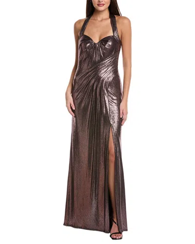 Tadashi Shoji Metallic Halter Gown In Brown