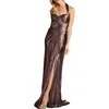 Tadashi Shoji Gita Draped Metallic Halter Gown