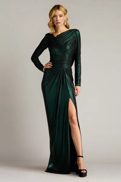 Tadashi Shoji Metallic Jersey Draped Gown In Multi