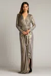Tadashi Shoji Metallic Jersey Long Sleeve Blouson Gown In Multi