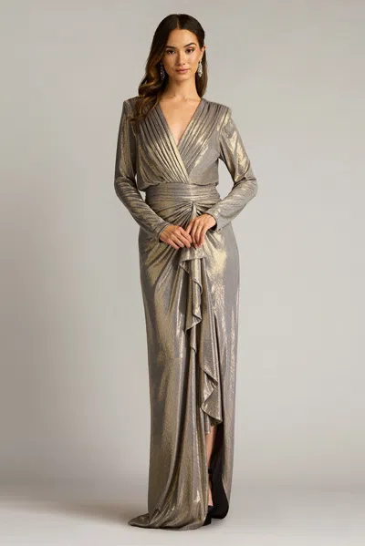 Tadashi Shoji Metallic Jersey Long Sleeve Blouson Gown In Multi