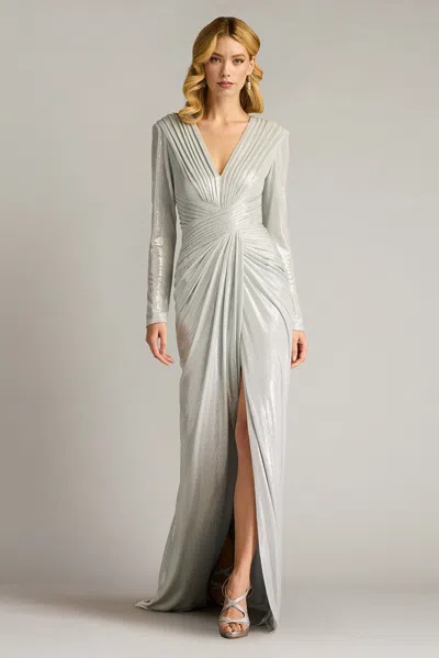 Tadashi Shoji Metallic Jersey Long Sleeve Gown In Multi