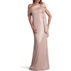 Tadashi Shoji Plus Size One-shoulder Metallic Jersey Gown In Antique Pink