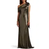 Tadashi Shoji Metallic One-shoulder Liquid Jersey Gown In Gunmetal