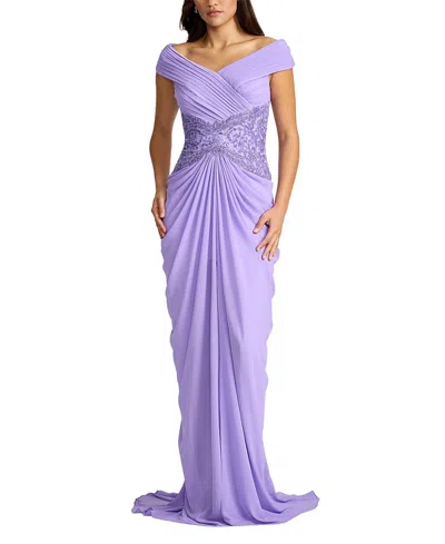 Tadashi Shoji Mihaley Embroidered Waist Draped Gown In Purple