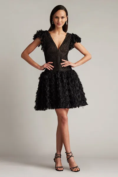 Tadashi Shoji Minx Flower Embellished Mini Dress In Black
