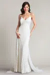 Tadashi Shoji Miramar Cross Back Lace Gown In White