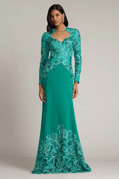 Tadashi Shoji Mireille Embroidered Tulle Gown In Green