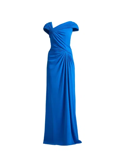 Tadashi Shoji Mireya Ruched Draped-detail Gown In Blue