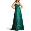 Tadashi Shoji Monte Chiffon Overlay Embroidered Gown In Emerald
