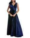 Tadashi Shoji Sleeveless Draped Taffeta & Velvet Gown In Blue