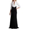 Tadashi Shoji Textured Crepe And Taffeta Draped Gown In Ivory/black