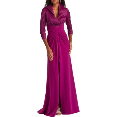Tadashi Shoji Mixed Media Gown In Purple