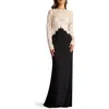 Tadashi Shoji Textured Crepe And Tulle Gown In Ivory/black