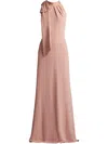 Tadashi Shoji Sleeveless Mock-neck Bow Crepe Gown In Pink