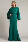 Tadashi Shoji Long-sleeve Open-back Gown In Green