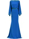 Tadashi Shoji Drape Back Crepe Long Sleeve Gown In Blau