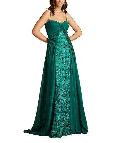 Tadashi Shoji Monte Chiffon Overlay Embroidered Gown In Green