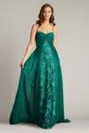 Tadashi Shoji Monte Chiffon Overlay Embroidered Gown In Green