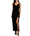 Tadashi Shoji Mora Pearl Strap Blouson Midi Dress In Black