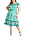 Tadashi Shoji Nance Double Banded Scalloped Lace Dress - Plus Size In Green