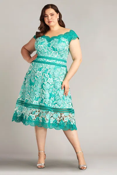 Tadashi Shoji Nance Double Banded Scalloped Lace Dress In Green