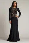 Tadashi Shoji Nayana Embroidered Crepe Gown In Black