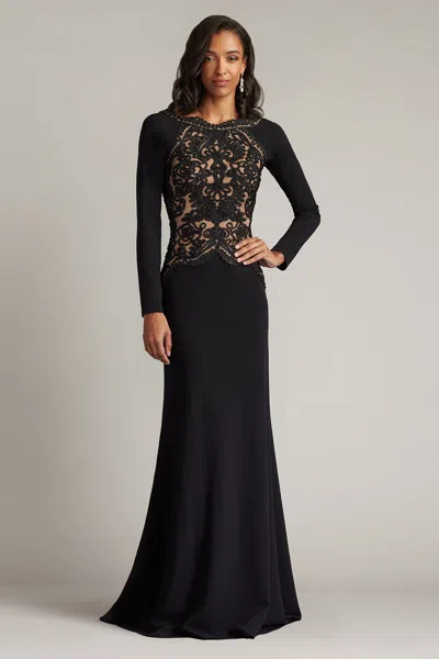 Tadashi Shoji Nayana Embroidered Crepe Gown In Black