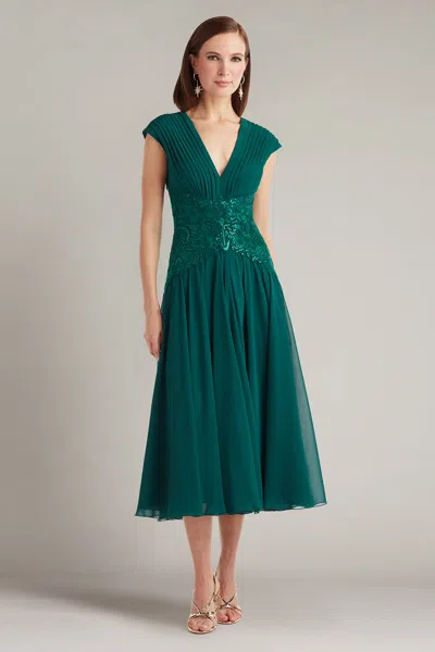Tadashi Shoji Sequin Pleated Chiffon Midi Dress In Green