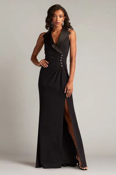 Tadashi Shoji Neshia Halter Lapel Gown In Black