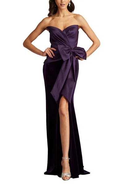 Tadashi Shoji Nimue Strapless Draped Bow Gown In Purple