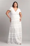 Tadashi Shoji Nisa Lace & Fringe Gown In White