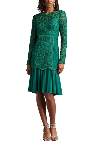 Tadashi Shoji Scroll Soutache Long Sleeve Cocktail Dress In Metallic