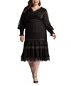 Tadashi Shoji Lace Pintuck Long Sleeve Midi Cocktail Dress In Black