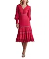 Tadashi Shoji Nyssa Bishop Sleeve Dress In Flamingo