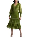 Tadashi Shoji Nyssa Bishop Sleeve Dress In Ivy