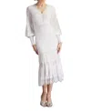 Tadashi Shoji Lace Pintuck Long Sleeve Midi Cocktail Dress In White