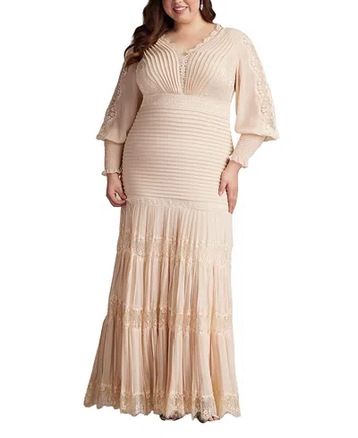 Tadashi Shoji Nyssa Bishop Sleeve Gown - Plus Size In Taupe
