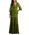 Tadashi Shoji Nyssa Bishop Sleeve Gown In Green